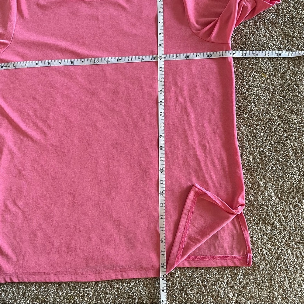 Carolyn Strauss Collection Liquid Knit Tunic Top Womens 1X Pink Slinky Side Slit - Picture 9 of 10